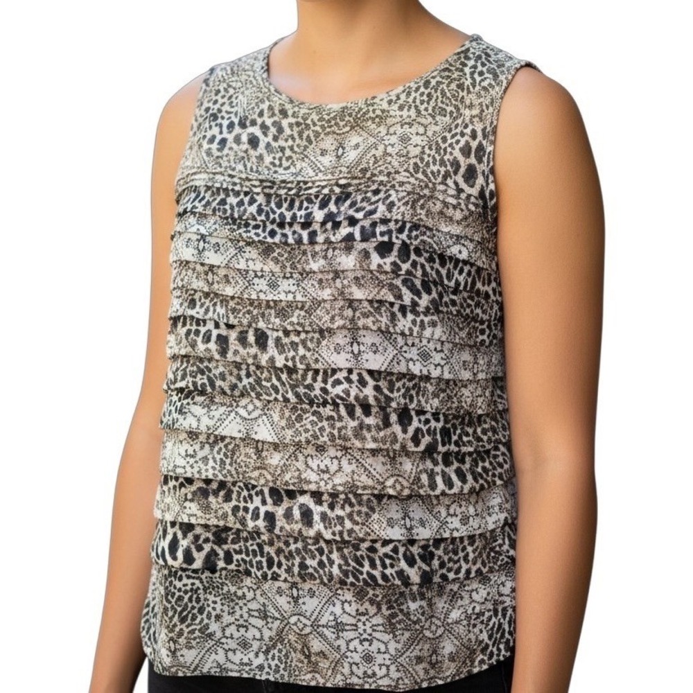 Dana Buchman Women's XL Sleeveless Tiered Ruffle Tank Animal Leopard Snake Print